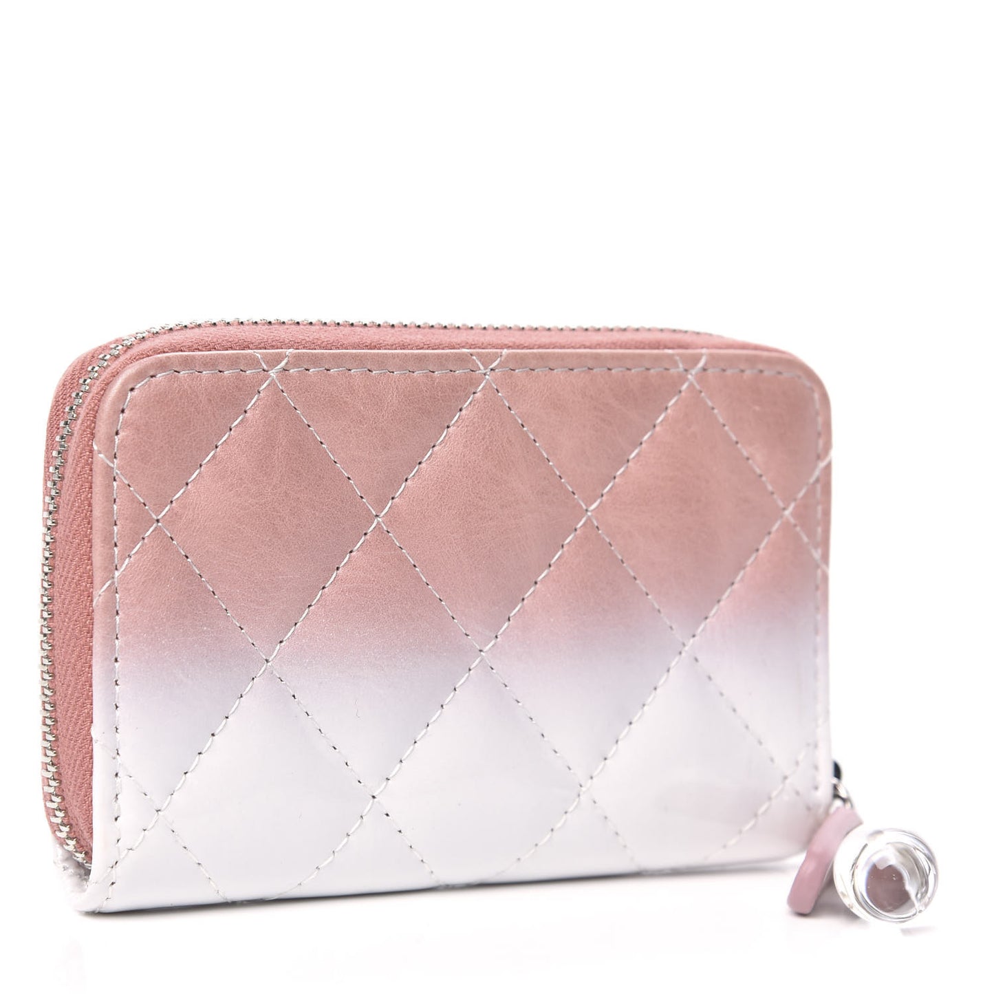 Ombre Patent Calfskin Quilted Small Zip Around Coin Purse Pink White