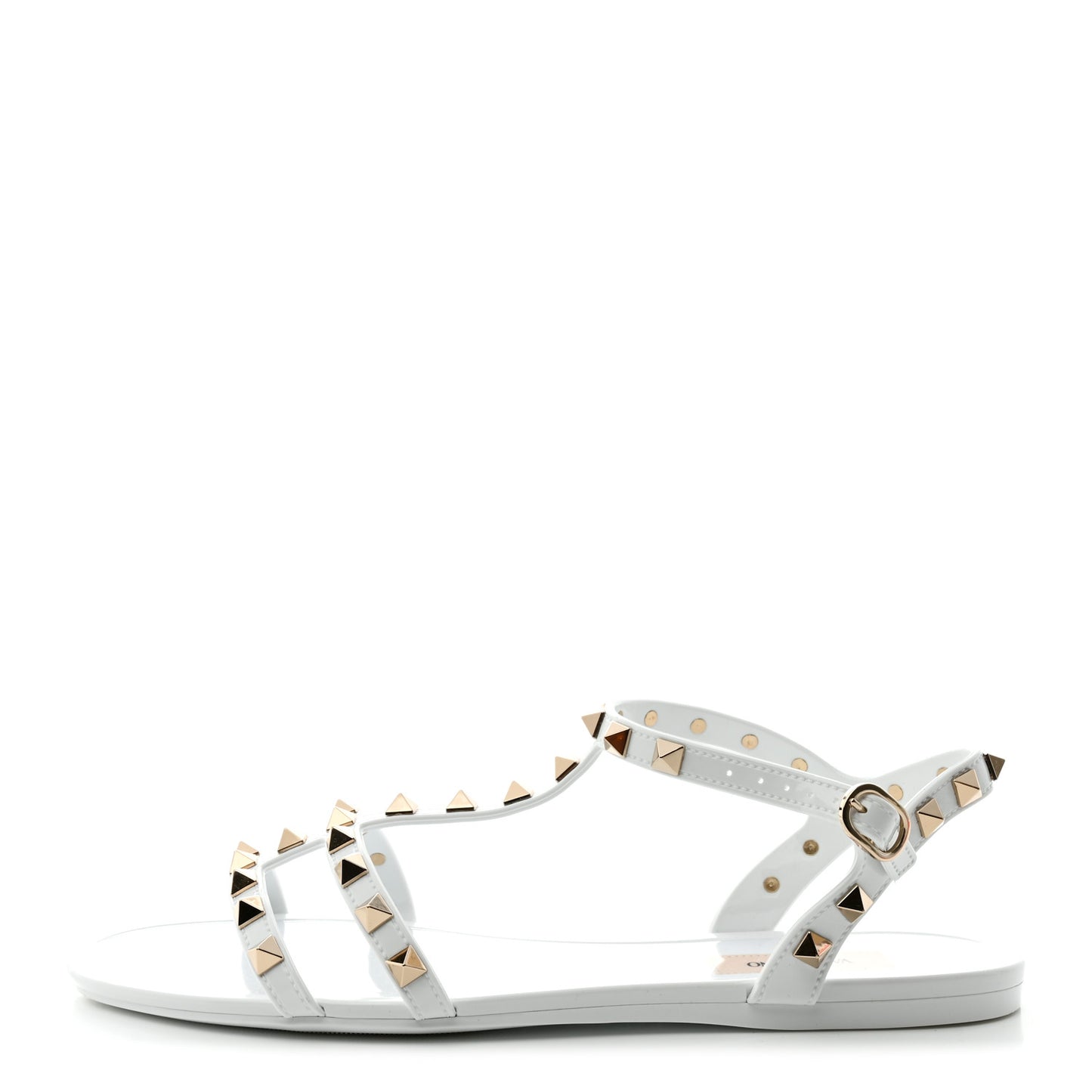 PVC Jelly Rockstud Caged Flat T-Strap Sandals 38 Optic White