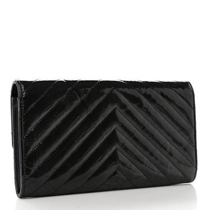 Chanel Patent Metallic Crumpled Calfskin Chevron Quilted Large Gusset Flap Wallet So Black 3 of 8