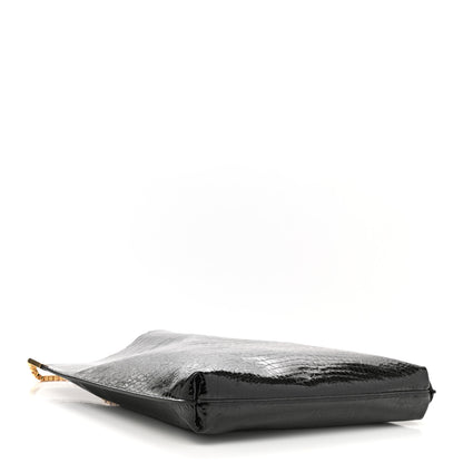 Saint Laurent Calfskin Crocodile Embossed Medium Suzanne Hobo Black 2 of 8