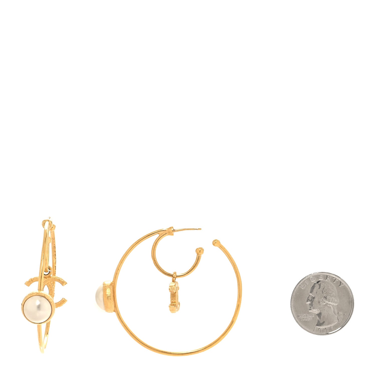 Chanel Pearl CC Tags Hoop Earrings Gold 2 of 5
