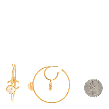 Chanel Pearl CC Tags Hoop Earrings Gold 2 of 5