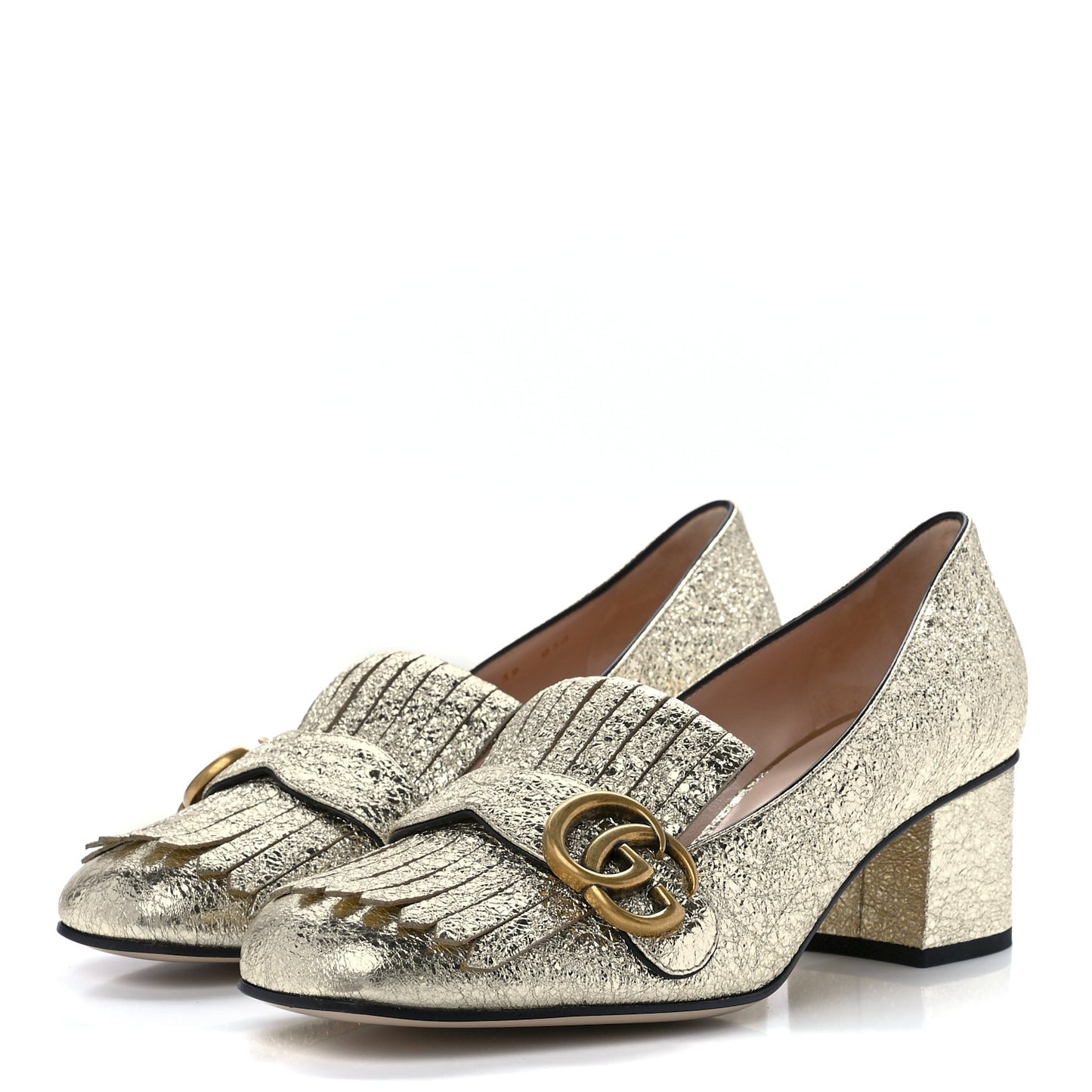 Galassia GG Marmont Fringe 50mm Loafer Pumps 39 Platino