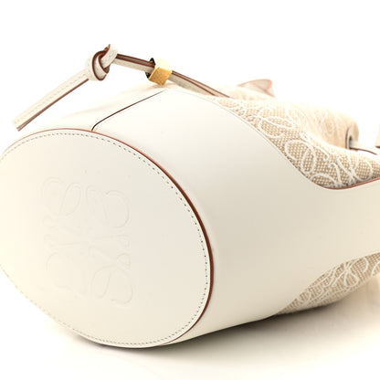 Loewe Calfskin Jacquard Linen Anagram Embroidered Small Balloon Bucket Bag Ecru White 8 of 8