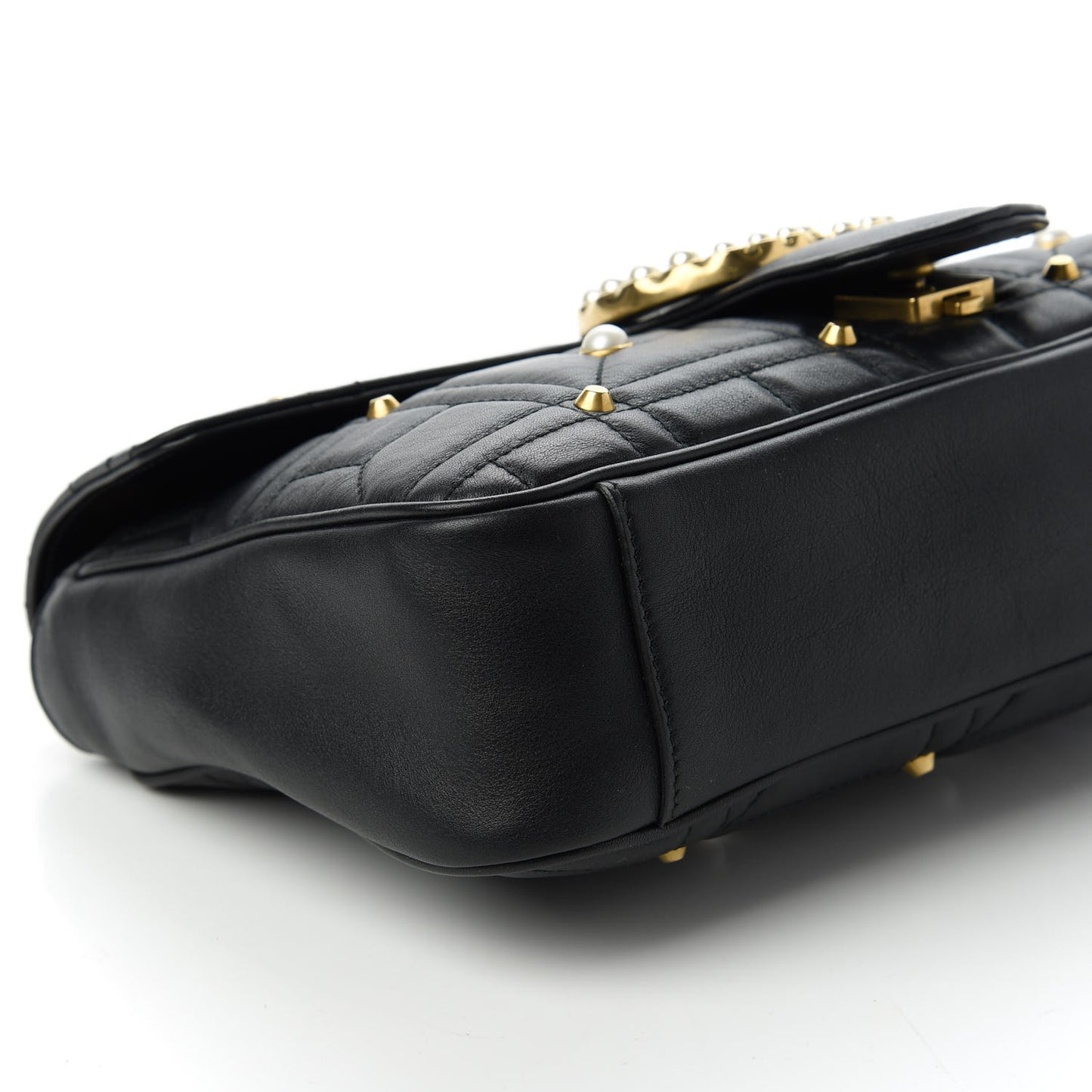 Calfskin Matelasse Studded Medium Pearly GG Marmont Shoulder Bag Black