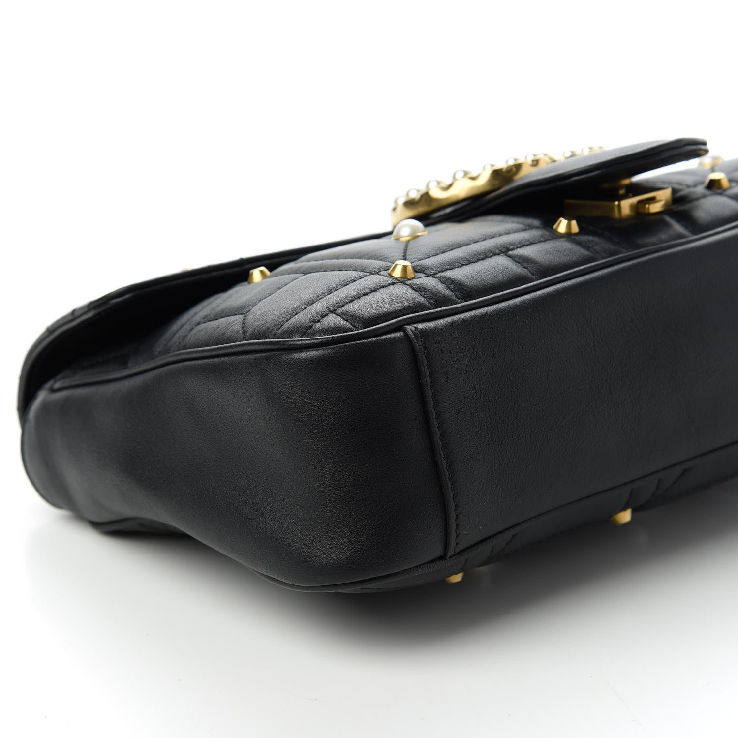 Gucci Calfskin Matelasse Studded Medium Pearly GG Marmont Shoulder Bag Black 6 of 13