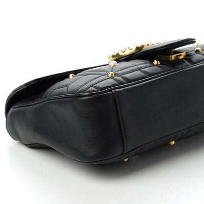 Gucci Calfskin Matelasse Studded Medium Pearly GG Marmont Shoulder Bag Black 6 of 13