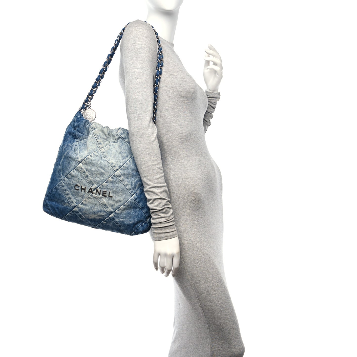 Denim Quilted Small Chanel 22 Blue