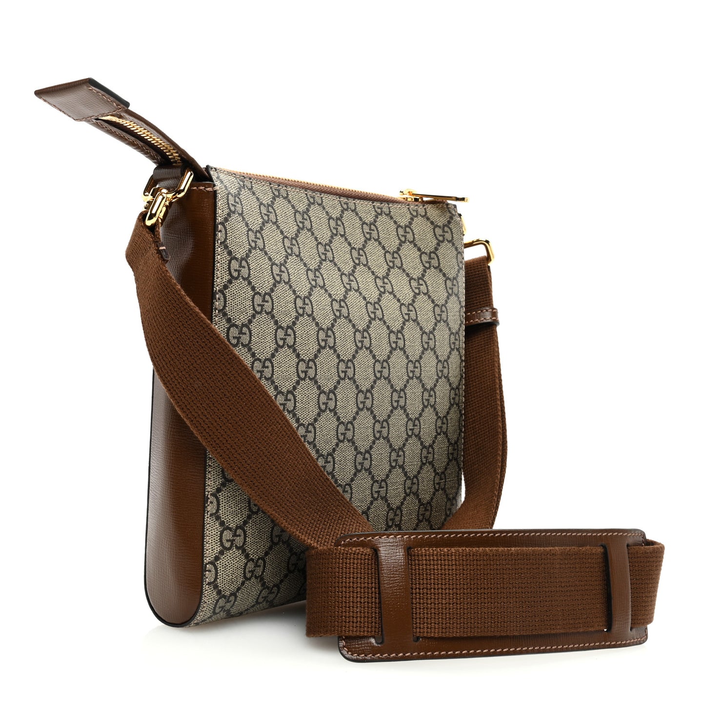 GG Supreme Monogram Azalea Calfskin Retro Interlocking G Flat Messenger Bag Beige Ebony Brown Sugar
