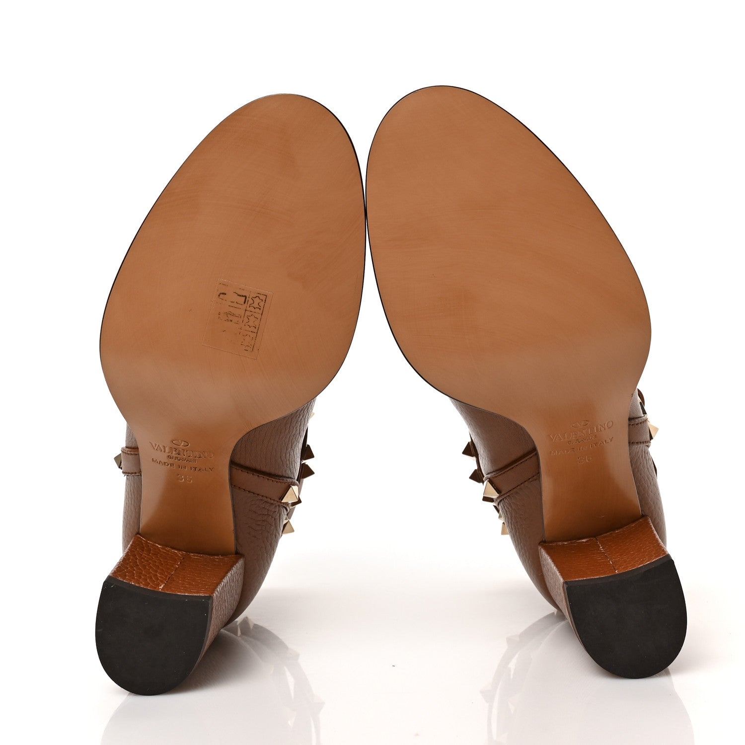 Valentino Garavani Pebbled Calfskin Rockstud Double Buckle 70mm Block Heel Ankle Boots 36 Bright Cognac 5 of 11
