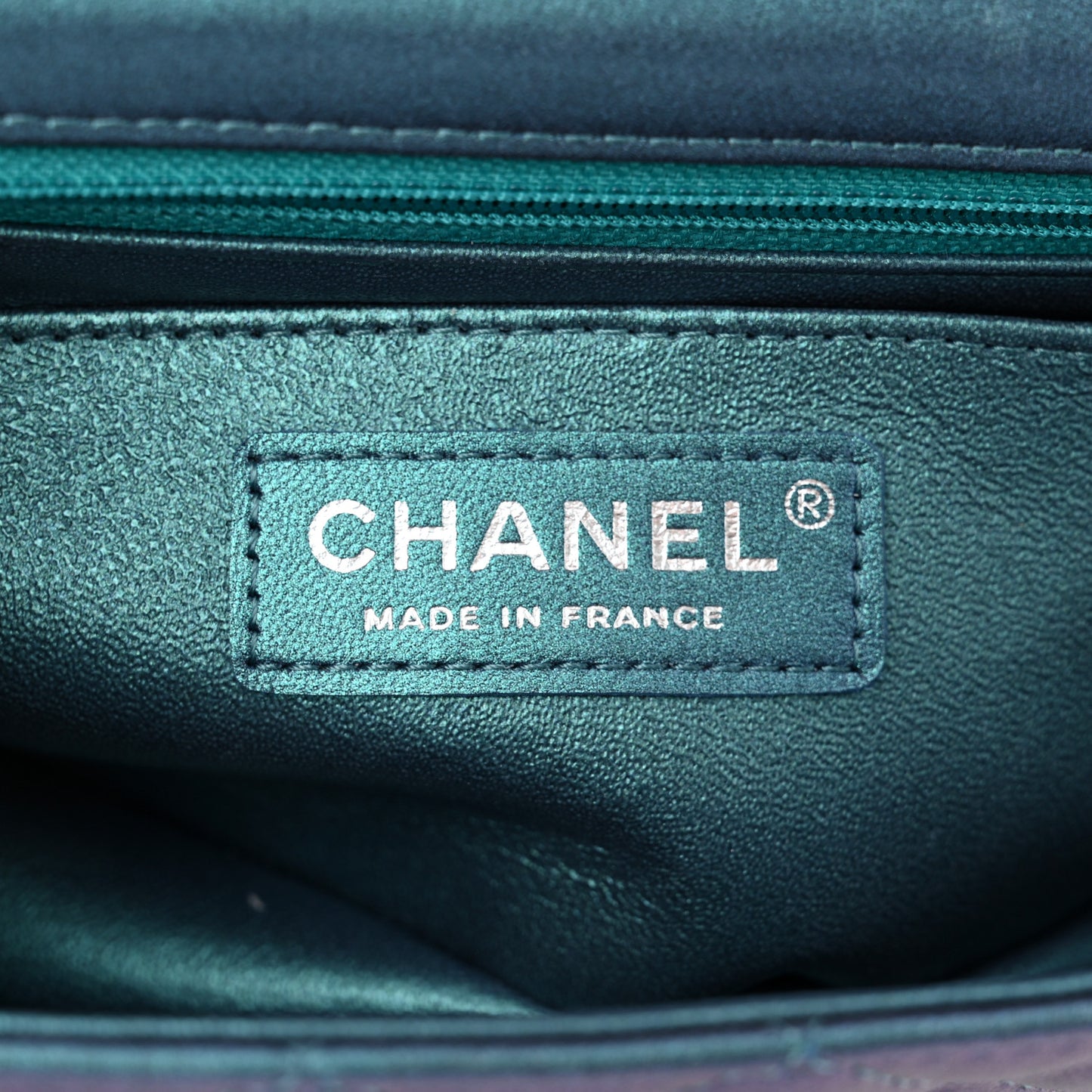 Iridescent Lambskin Quilted Mini Rectangular Flap Turquoise