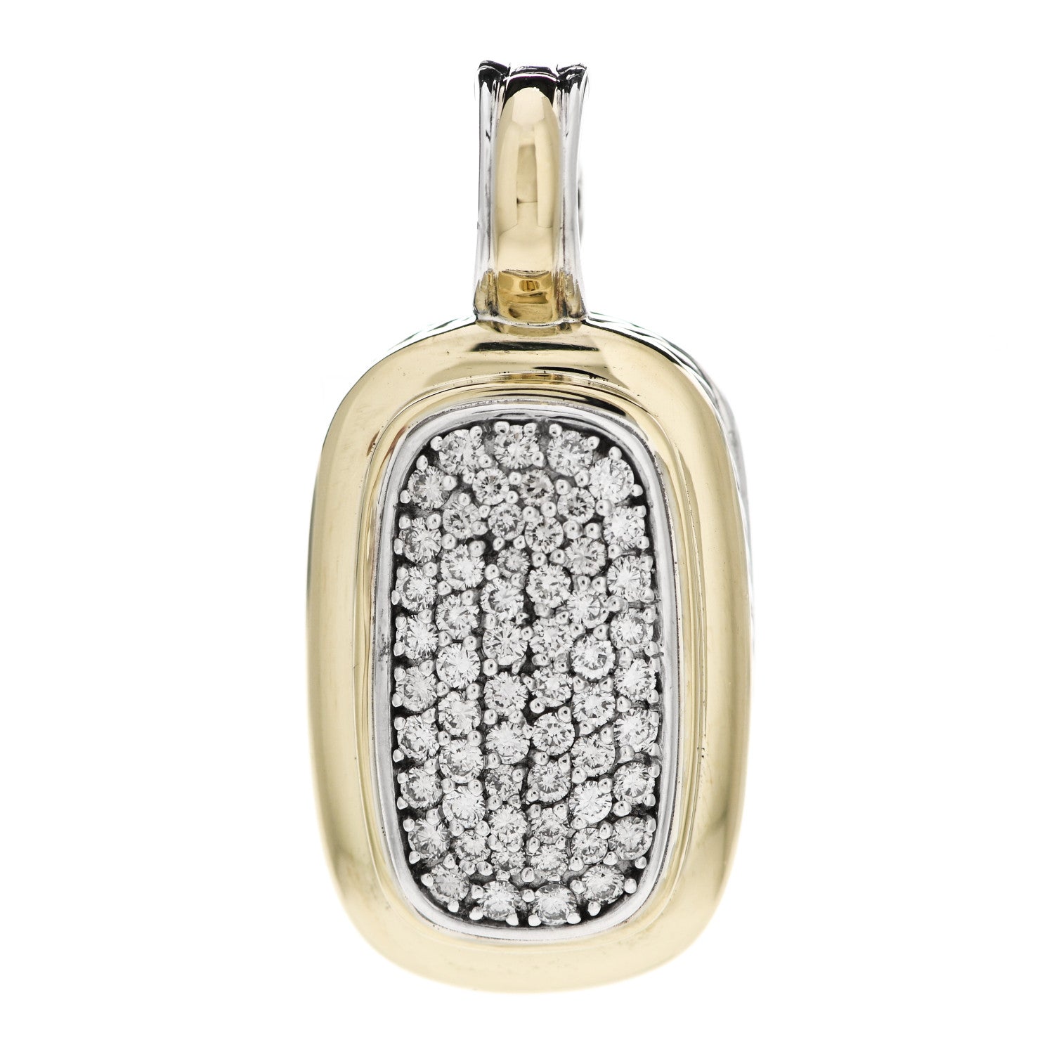 David Yurman 18K Yellow Gold Sterling Silver Diamond 18mm Rectangle Enhancer Pendant 1 of 4