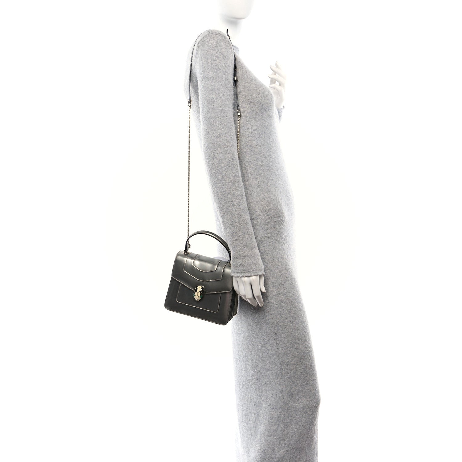 Bulgari Metallic Calfskin Serpenti Forever Top Handle Silver 2 of 10