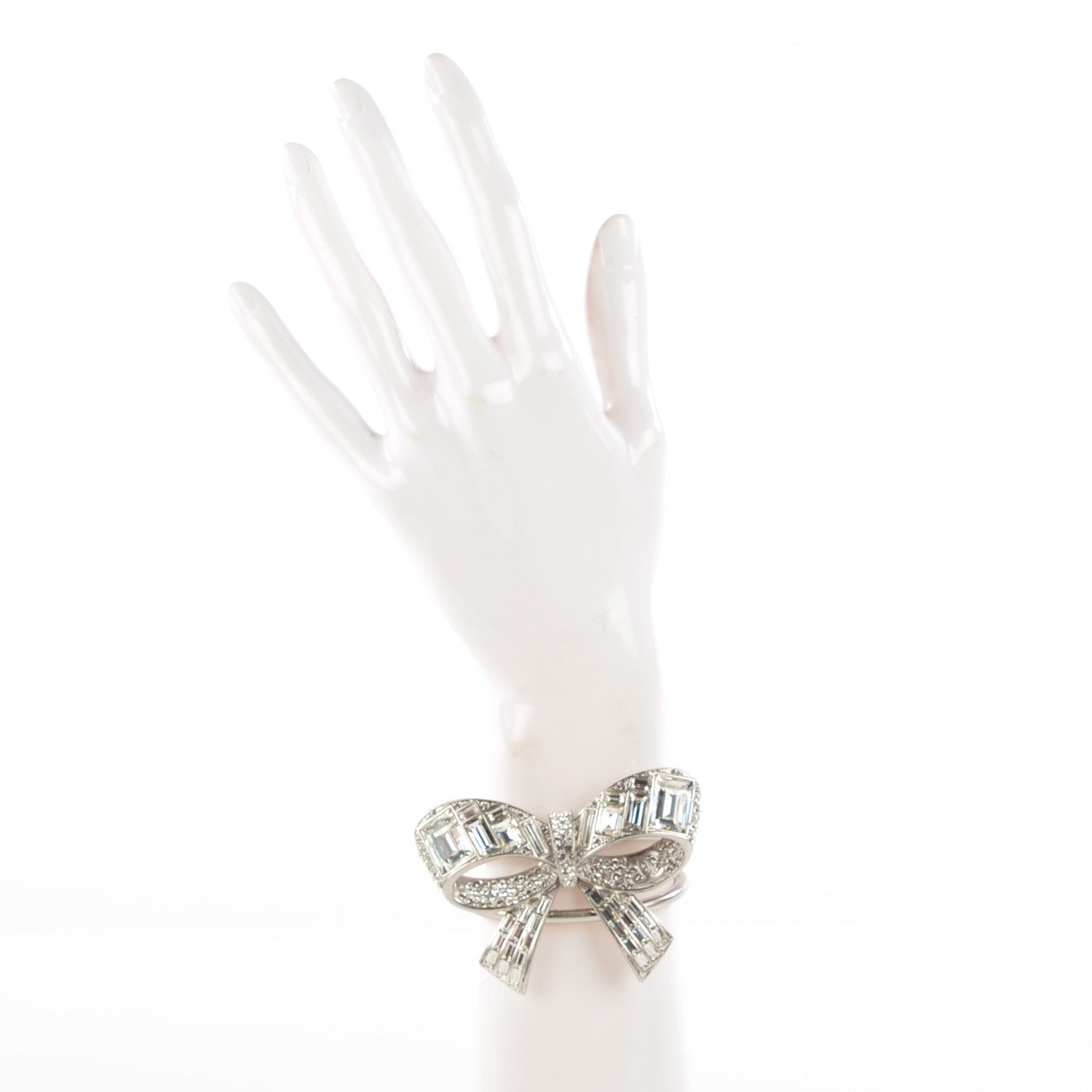 Chanel Crystal Baguette CC Bow Cuff Silver 2 of 5
