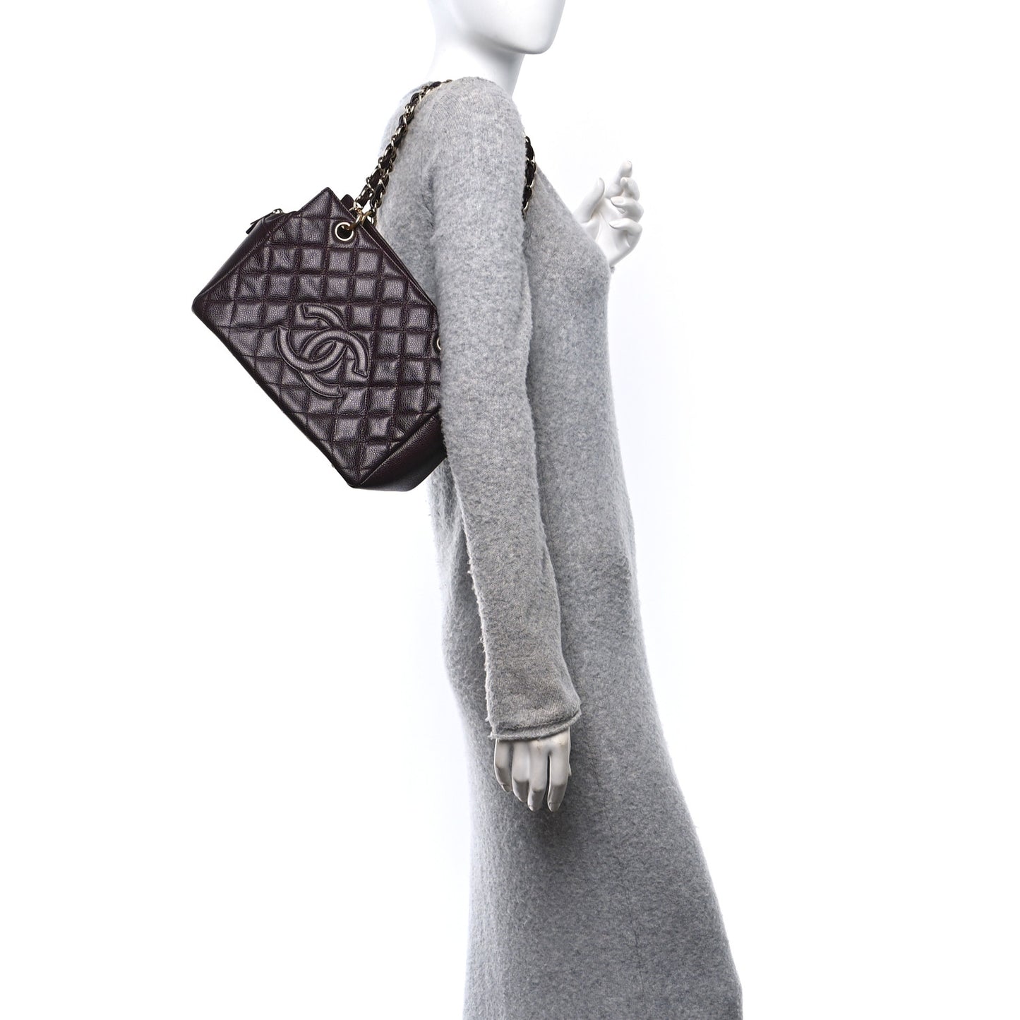 Caviar Quilted Petit Timeless Shopping Tote PTT Burgundy