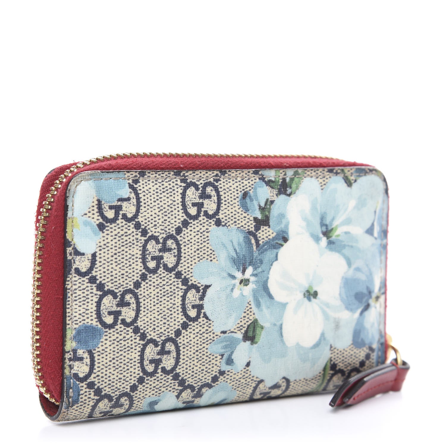 Gucci GG Supreme Monogram Blooms Zip Around Card Case Wallet Beige Blue Navy Hibiscus Red 2 of 8