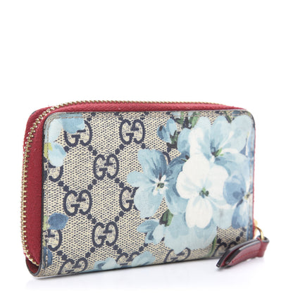 Gucci GG Supreme Monogram Blooms Zip Around Card Case Wallet Beige Blue Navy Hibiscus Red 2 of 8