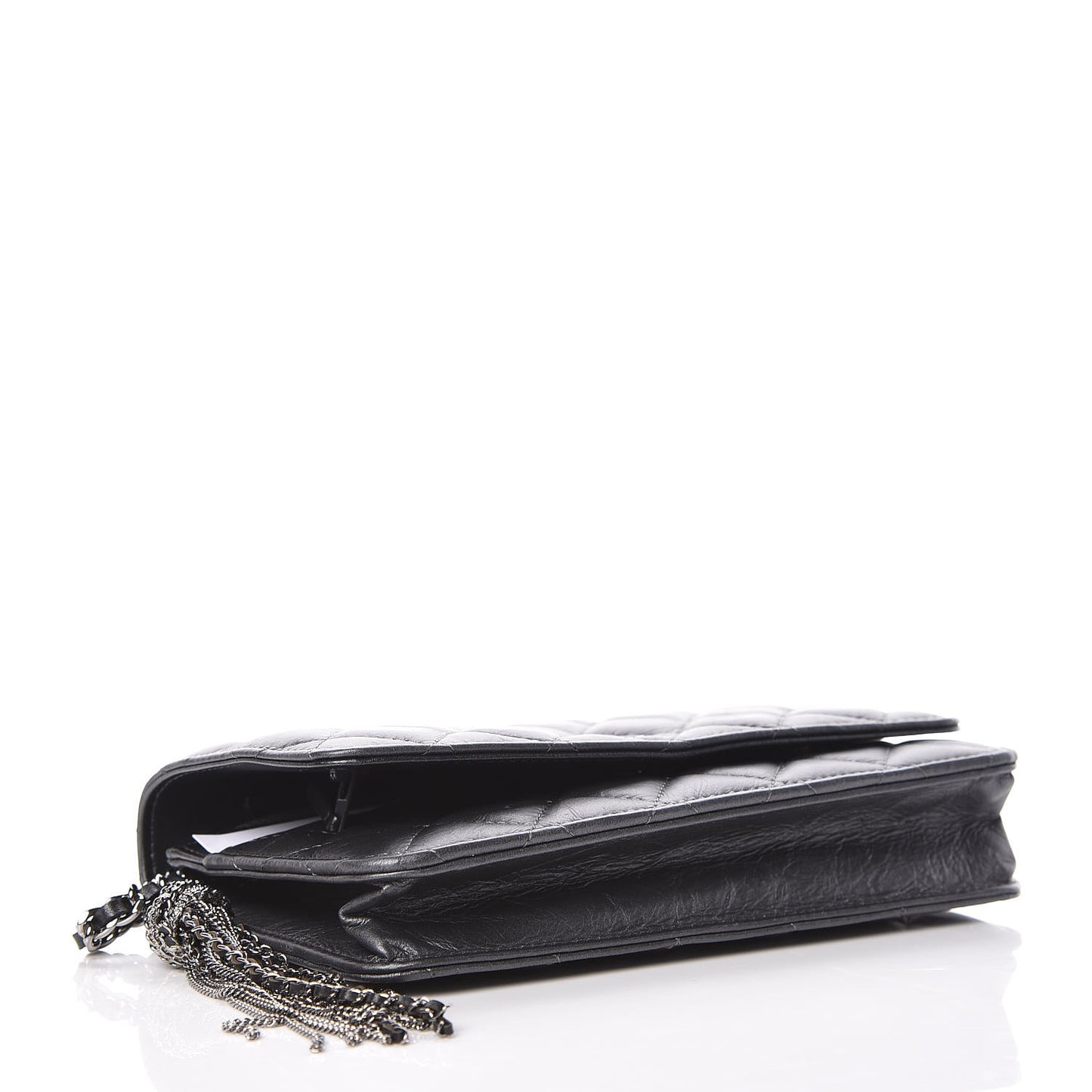 Aged Calfskin Quilted Tassel Wallet On Chain WOC Dark Silver