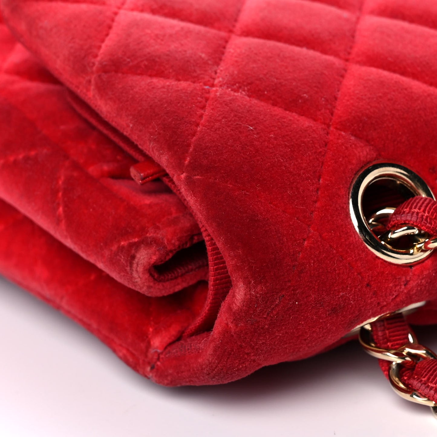 Velvet Quilted Medium Double Flap Red
