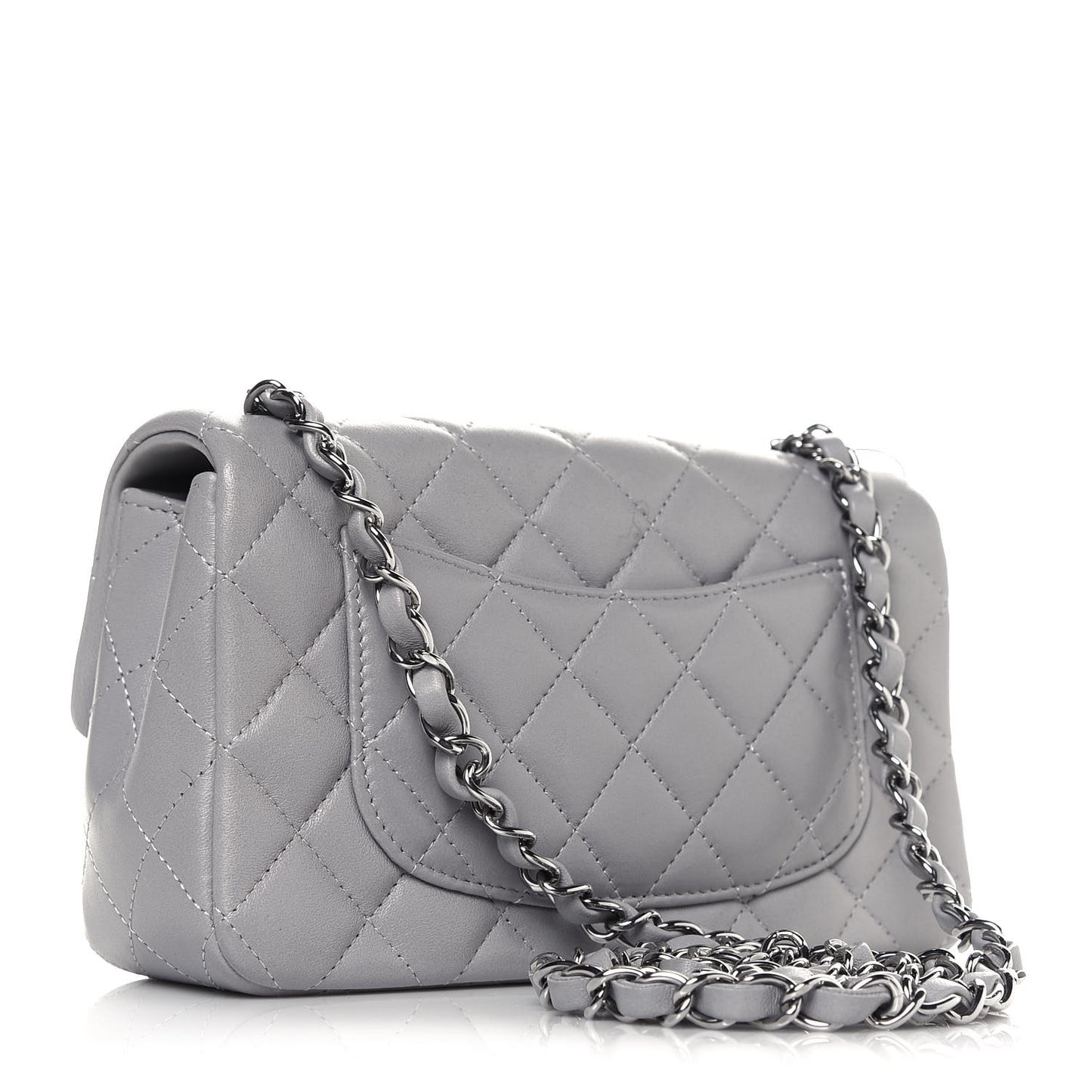 Lambskin Quilted Mini Rectangular Flap Grey