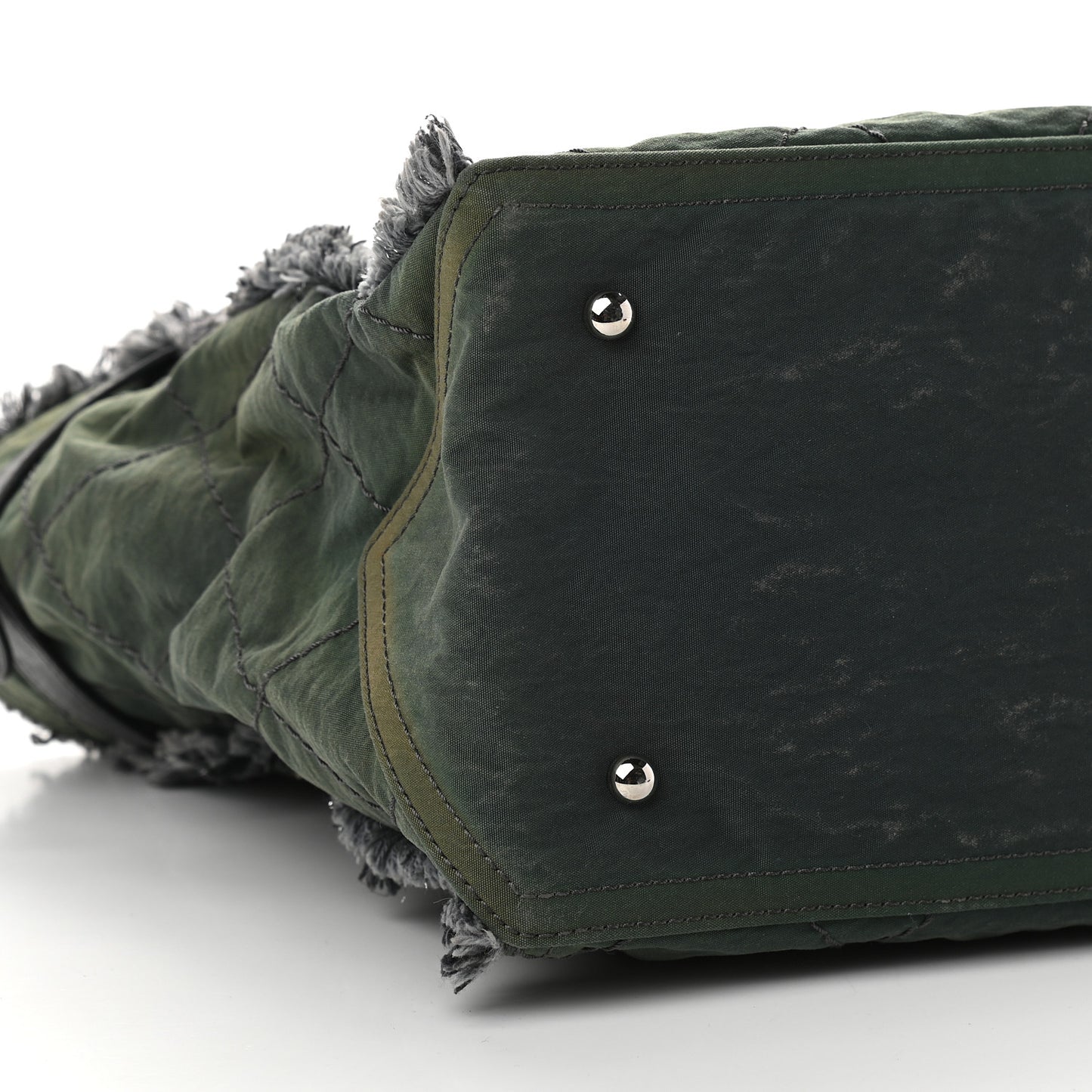 Canvas Stitched Tweed Large Tote Dark Green
