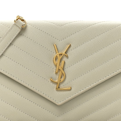 Saint Laurent Grain De Poudre Matelasse Chevron Monogram Envelope Chain Wallet Optical White 8 of 10