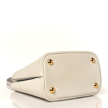 Prada Saffiano Cuir Calfskin Small Panier Bucket Bag White Black 4 of 9