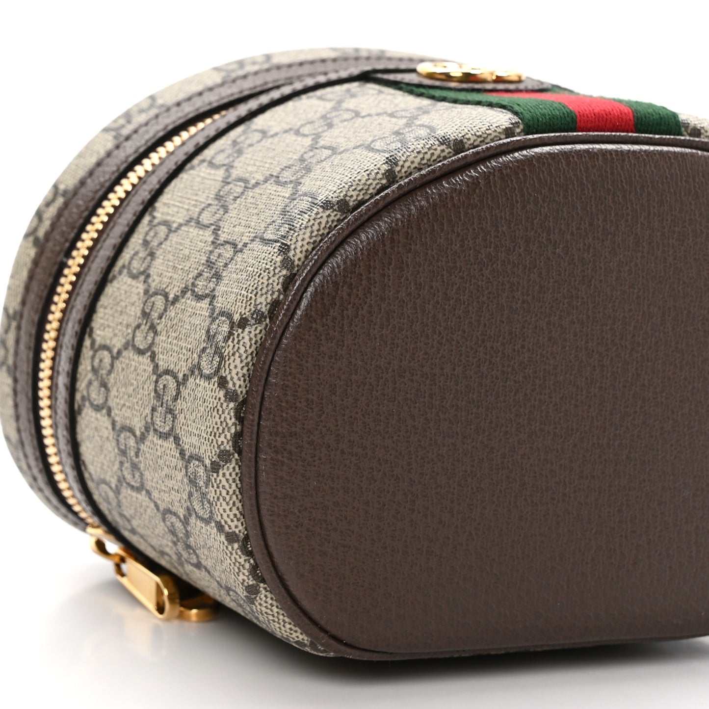 GG Supreme Monogram Textured Calfskin Web Ophidia Vanity Cosmetic Case Beige Ebony New Acero