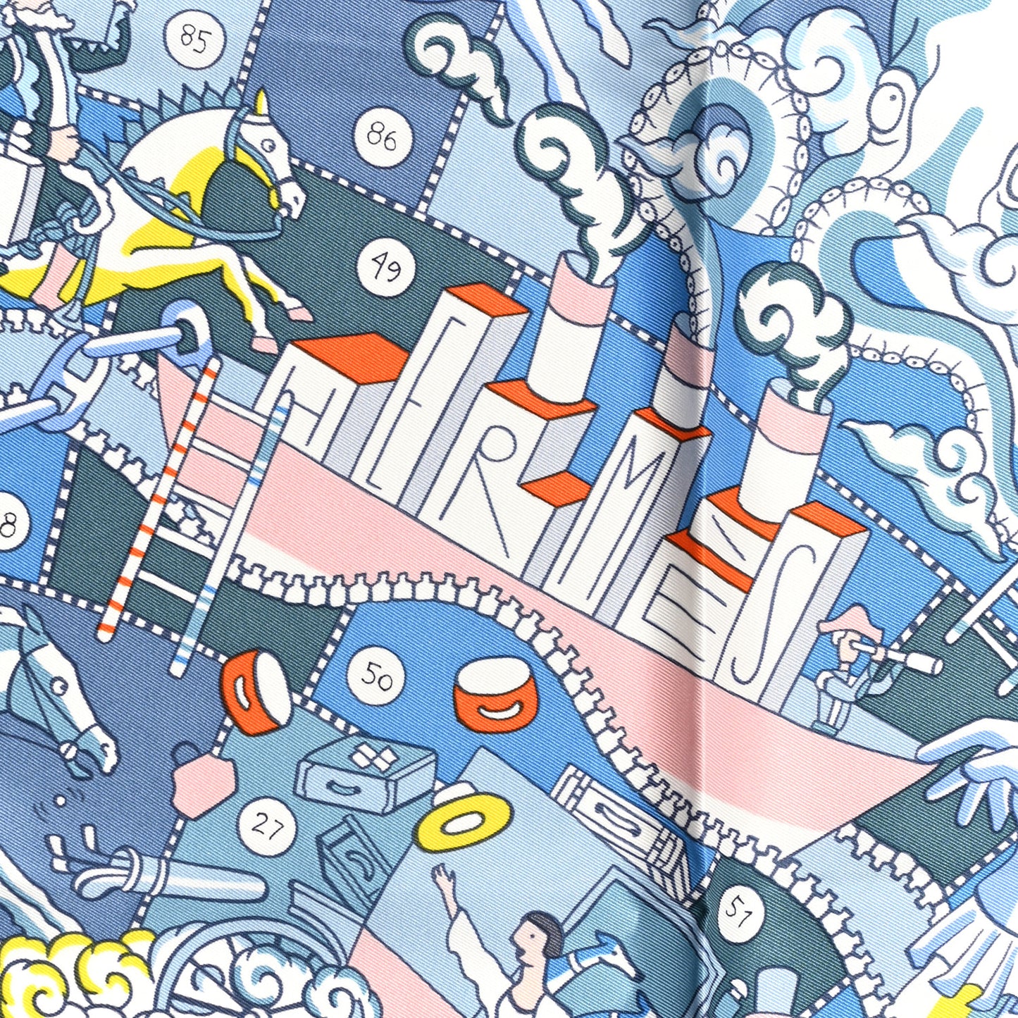 Silk L'Epopee D'Hermes Detail Scarf 70 Bleu Orange White