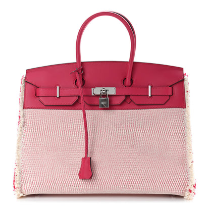 Hermes Swift Twill H Fray Fray Birkin 35 Framboise Ecru 1 of 11