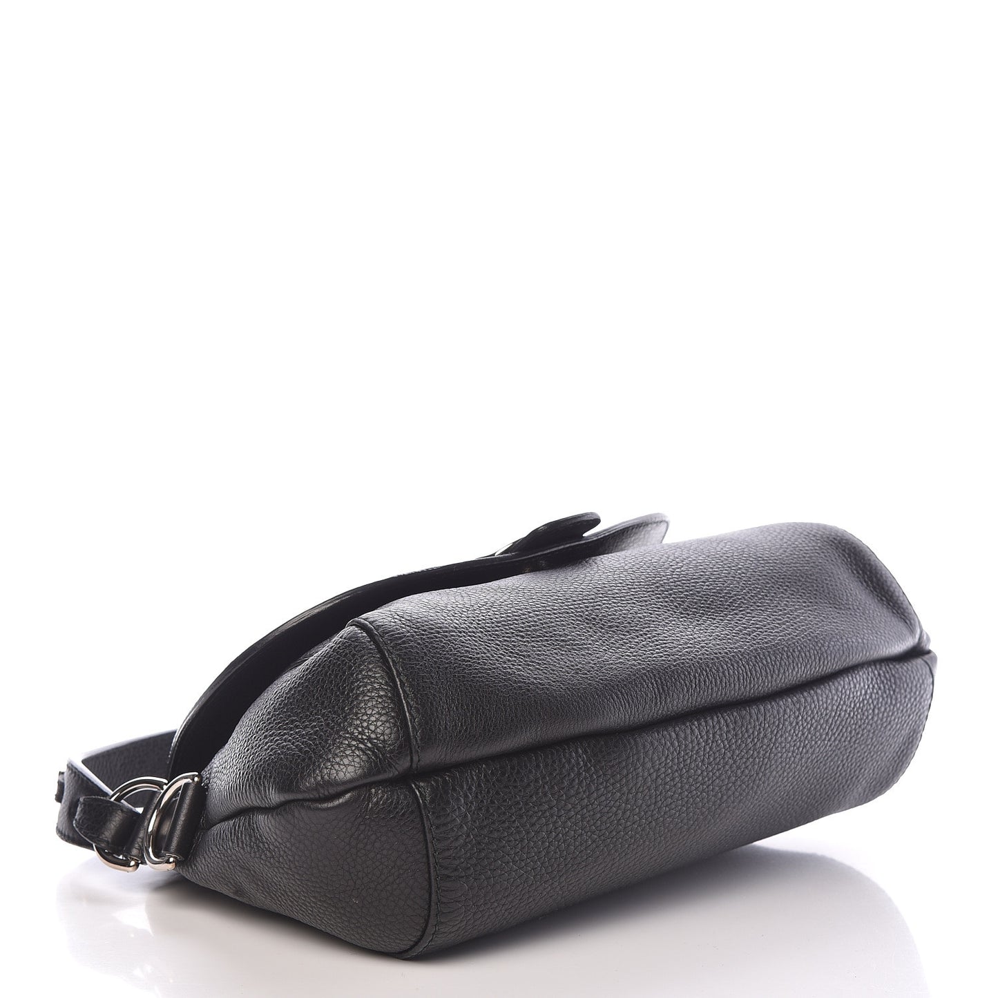 Pebbled Calfskin Medium Techno Horsebit Shoulder Flap Bag Black