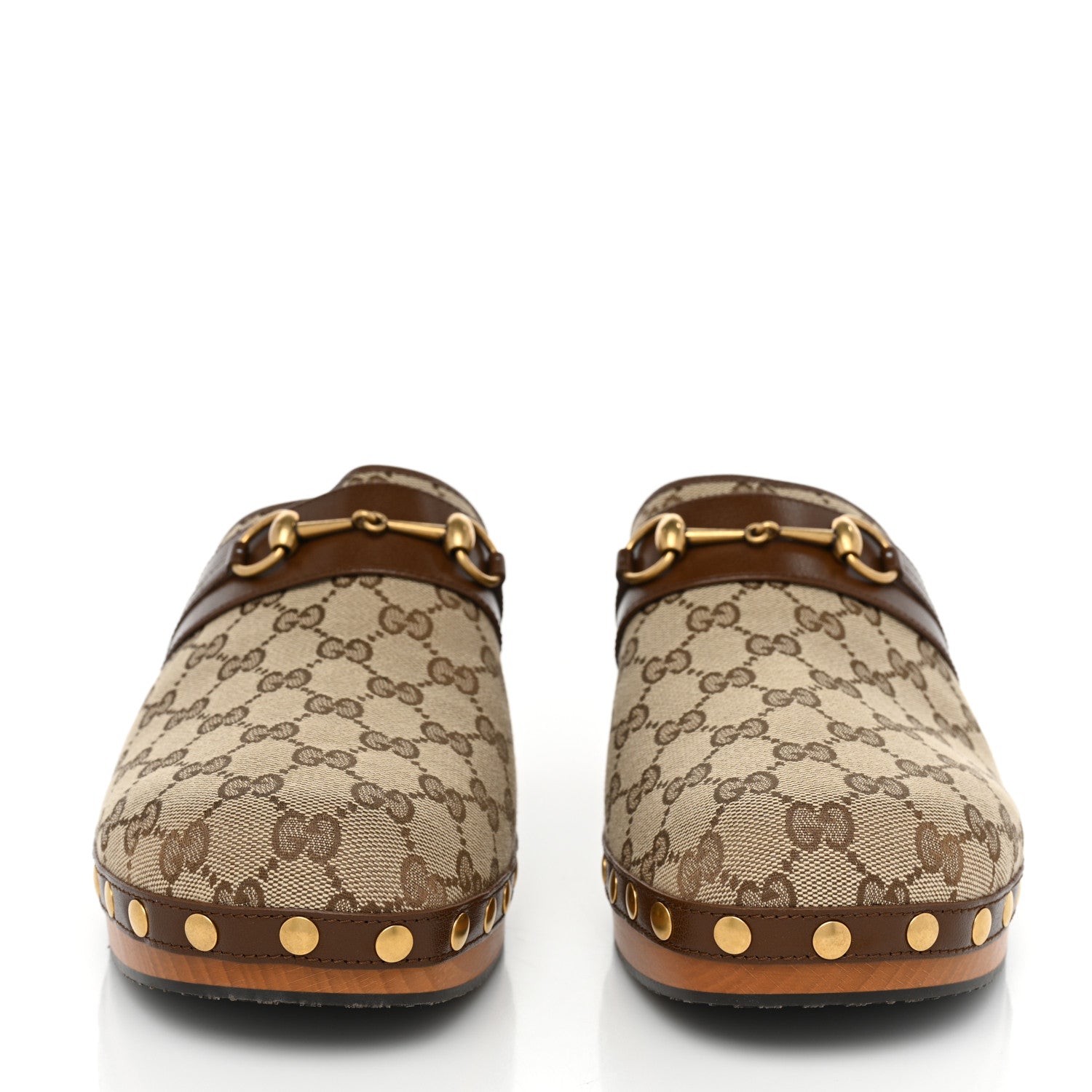 Gucci Monogram Quentin Goatskin Womens Horsebit Clog Mules 12 Beige Ebony Brown Sugar 2 of 9