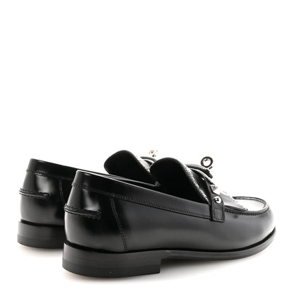Hermes Glazed Calfskin Medor Studded Fringe Womens Destin Loafer 35 Black 5 of 10