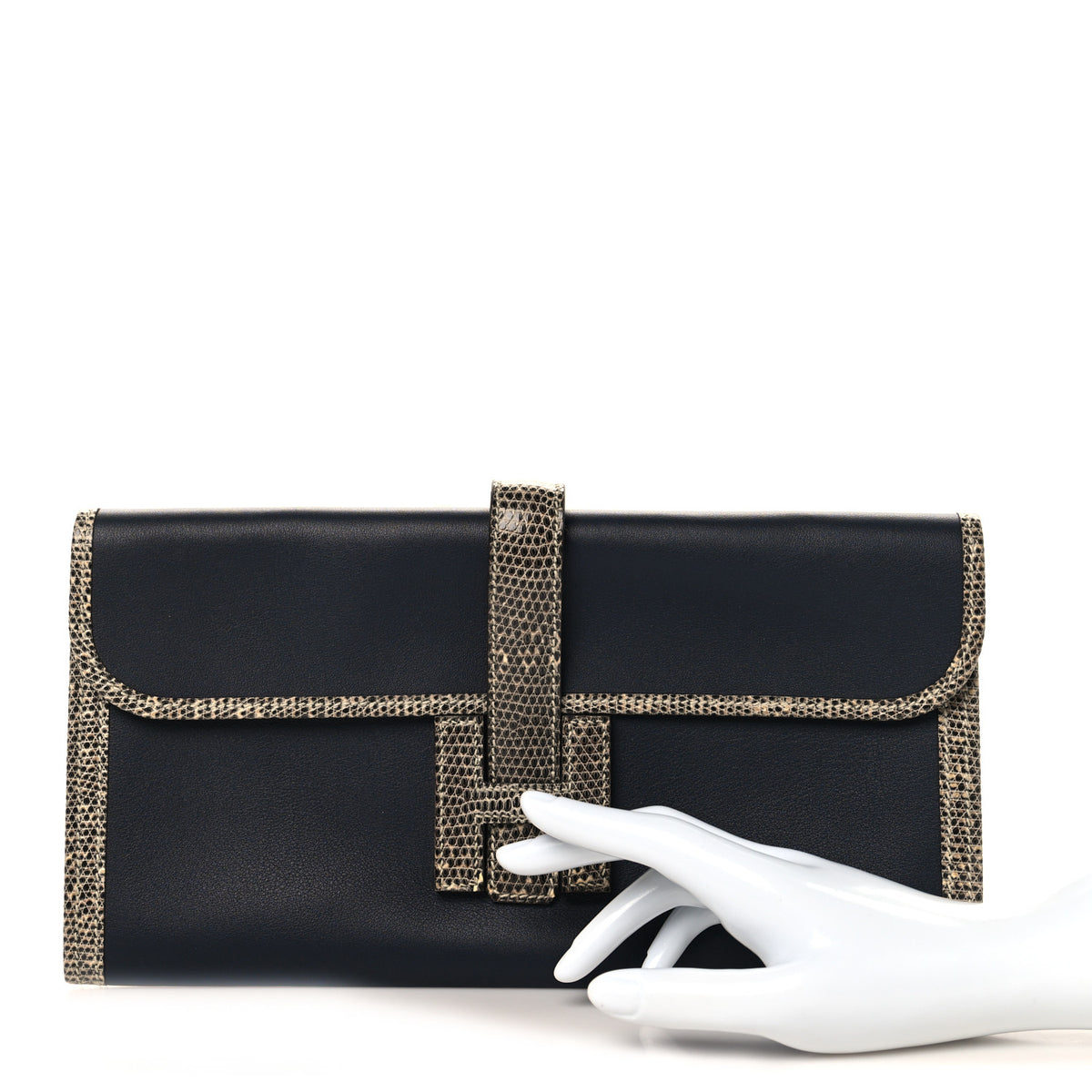Hermes Swift Lizard Jige Elan Touch 29 Clutch Bleu Nuit Ombre 2 of 7