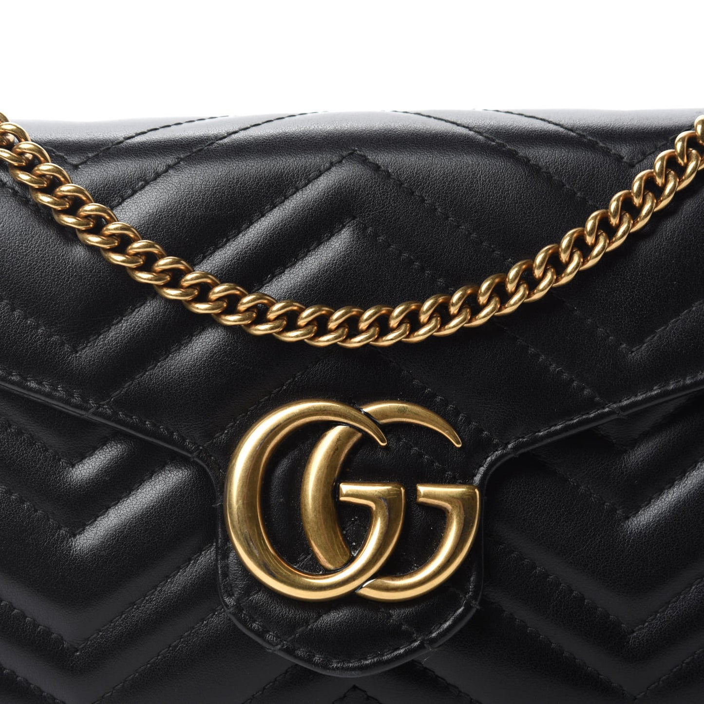 Calfskin Matelasse GG Marmont Chain Wallet Black