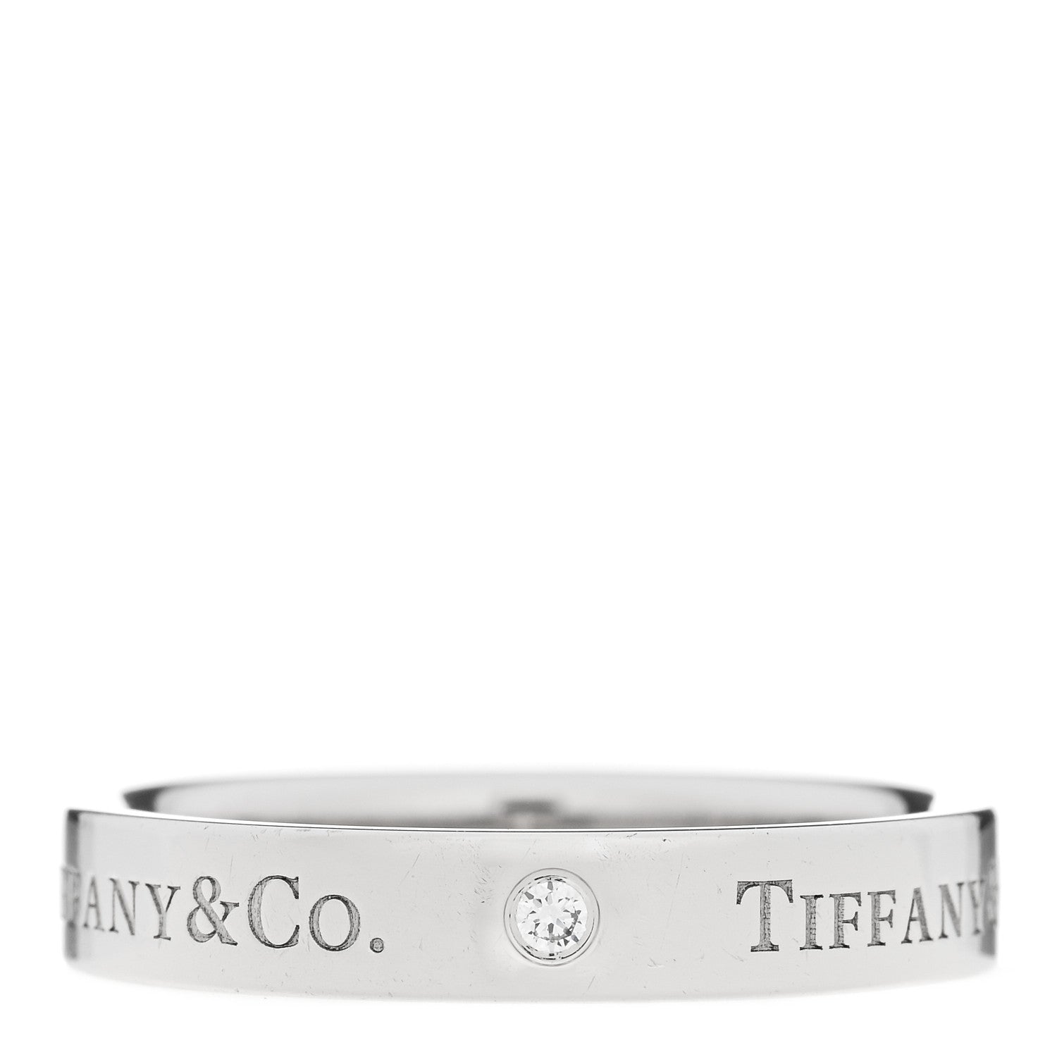 Tiffany Platinum Diamond Logo Band Ring 60 9.25 1 of 4