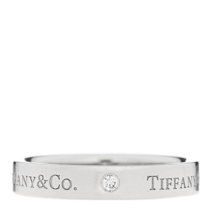 Tiffany Platinum Diamond Logo Band Ring 60 9.25 1 of 4