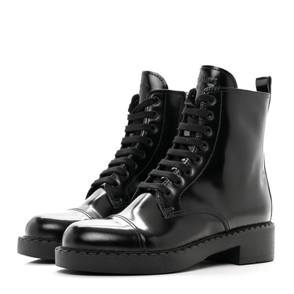 Prada Spazzolato Chocolate 50mm Combat Boots 36 Black 3 of 10