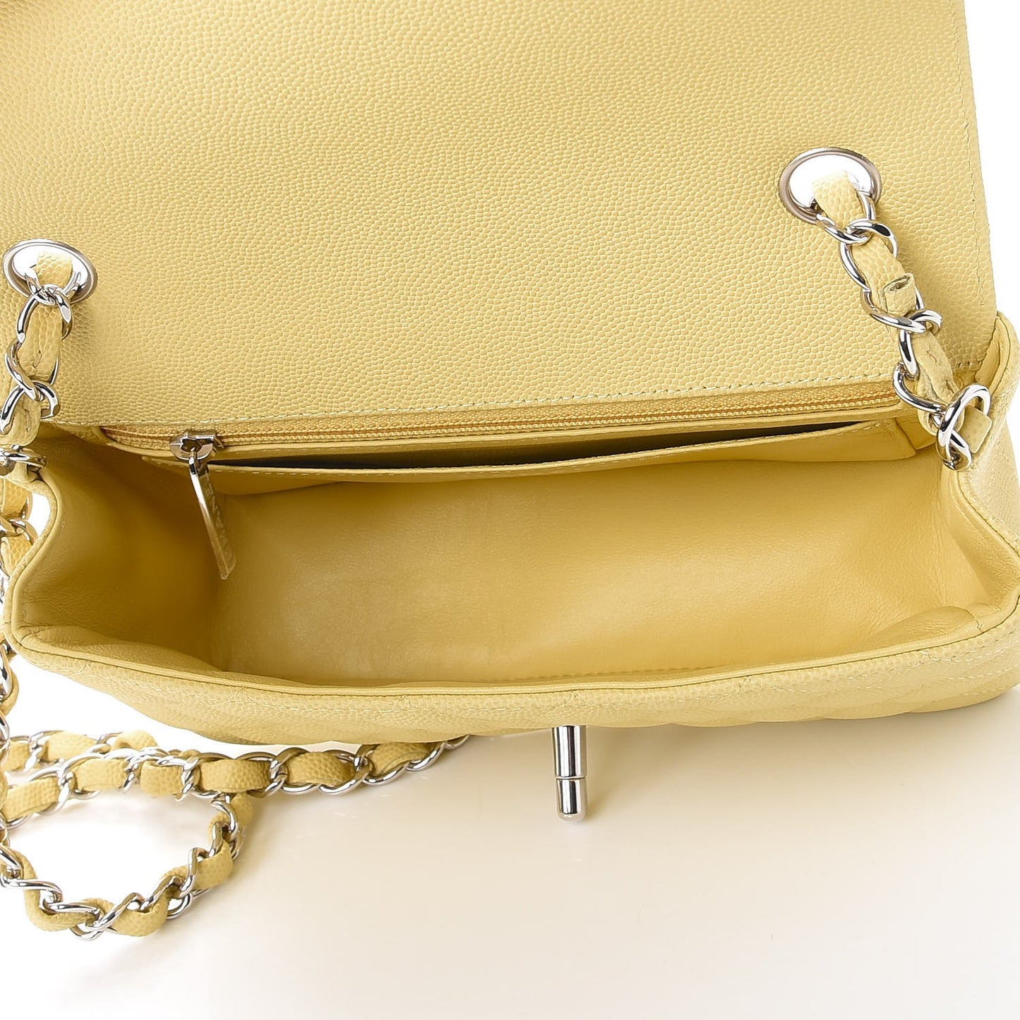 Caviar Quilted Mini Rectangular Flap Light Yellow