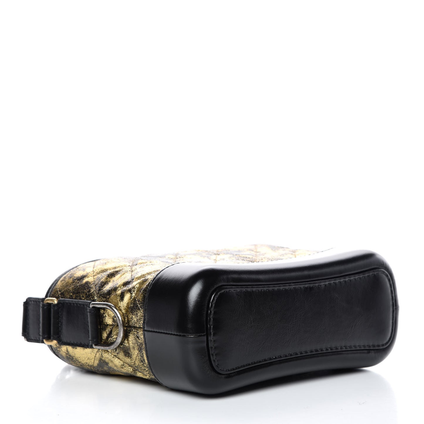 Metallic Crumpled Goatskin Quilted Small Gabrielle Hobo Black Gold