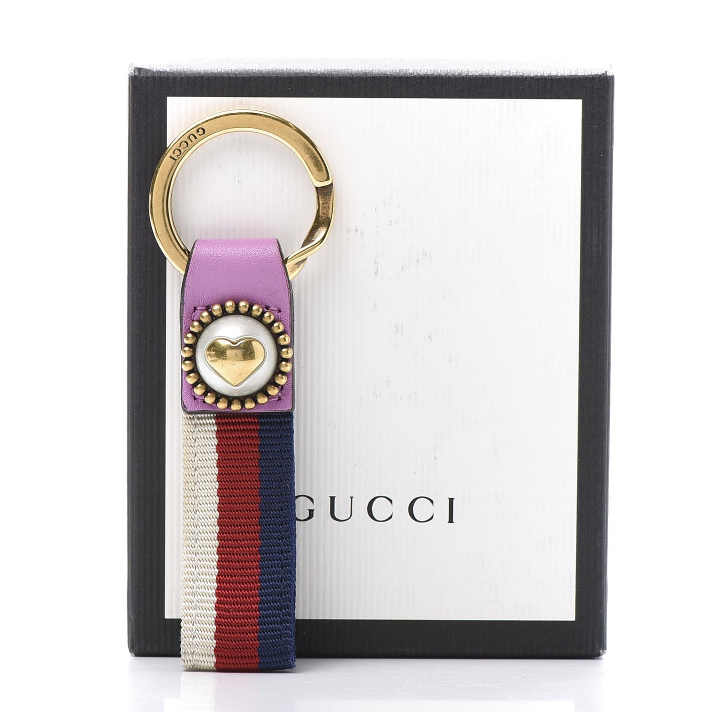 Web Nylon Pearl Heart Key Ring Candy Mousse Navy