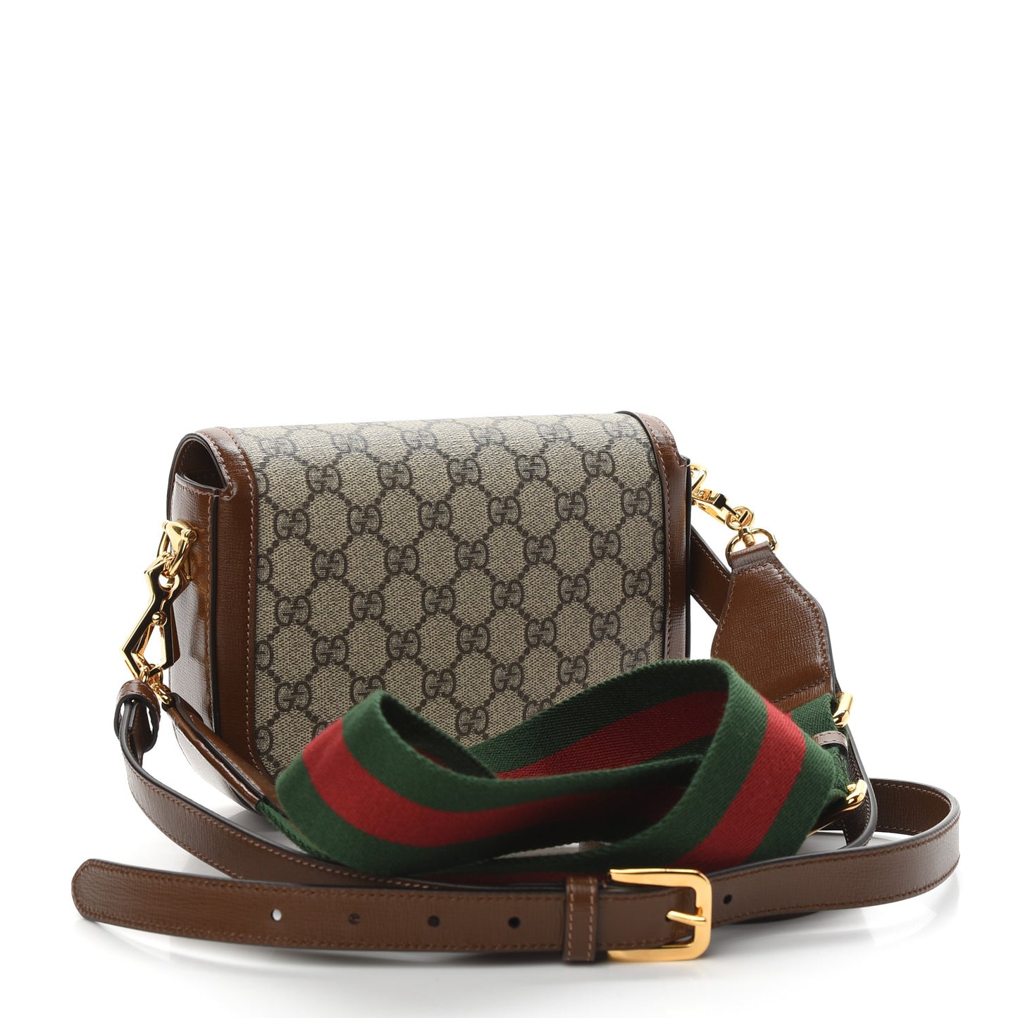 GG Supreme Monogram Web Mini Horsebit 1955 Shoulder Bag Beige Brown Sugar