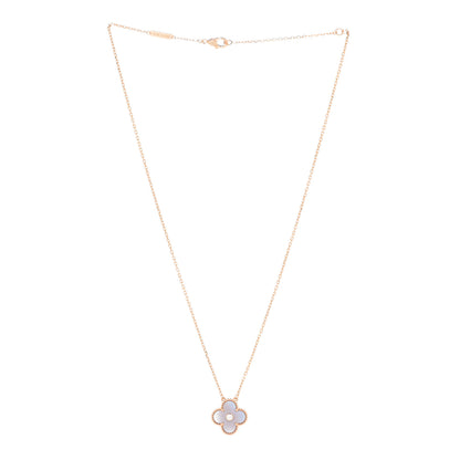 Van Cleef & Arpels 18K Rose Gold Diamond Pink Mother of Pearl Vintage Alhambra Pendant Necklace 3 of 5