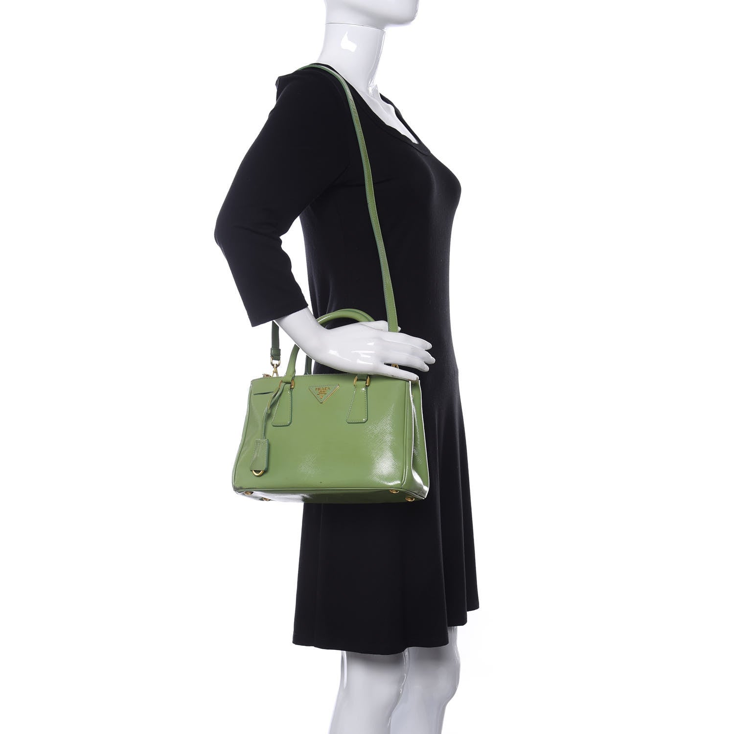 Prada Saffiano Vernice Mini Galleria Double Zip Tote Green 2 of 19