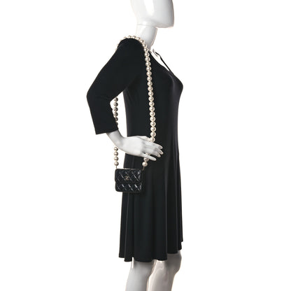 Chanel Calfskin Quilted Maxi Pearls Card Holder Flap With Chain Black 2 of 11