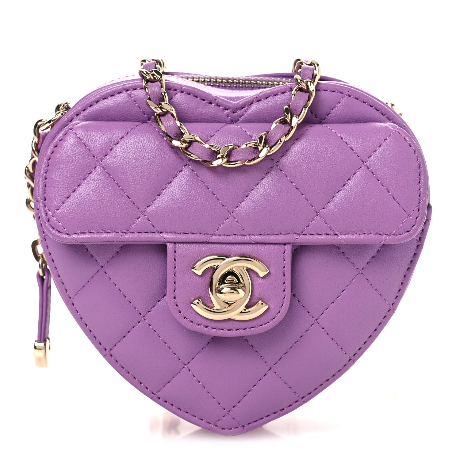 Chanel Lambskin Quilted CC In Love Heart Clutch With Chain Purple 1 of 10