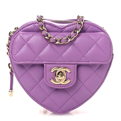 Chanel Lambskin Quilted CC In Love Heart Clutch With Chain Purple 1 of 10