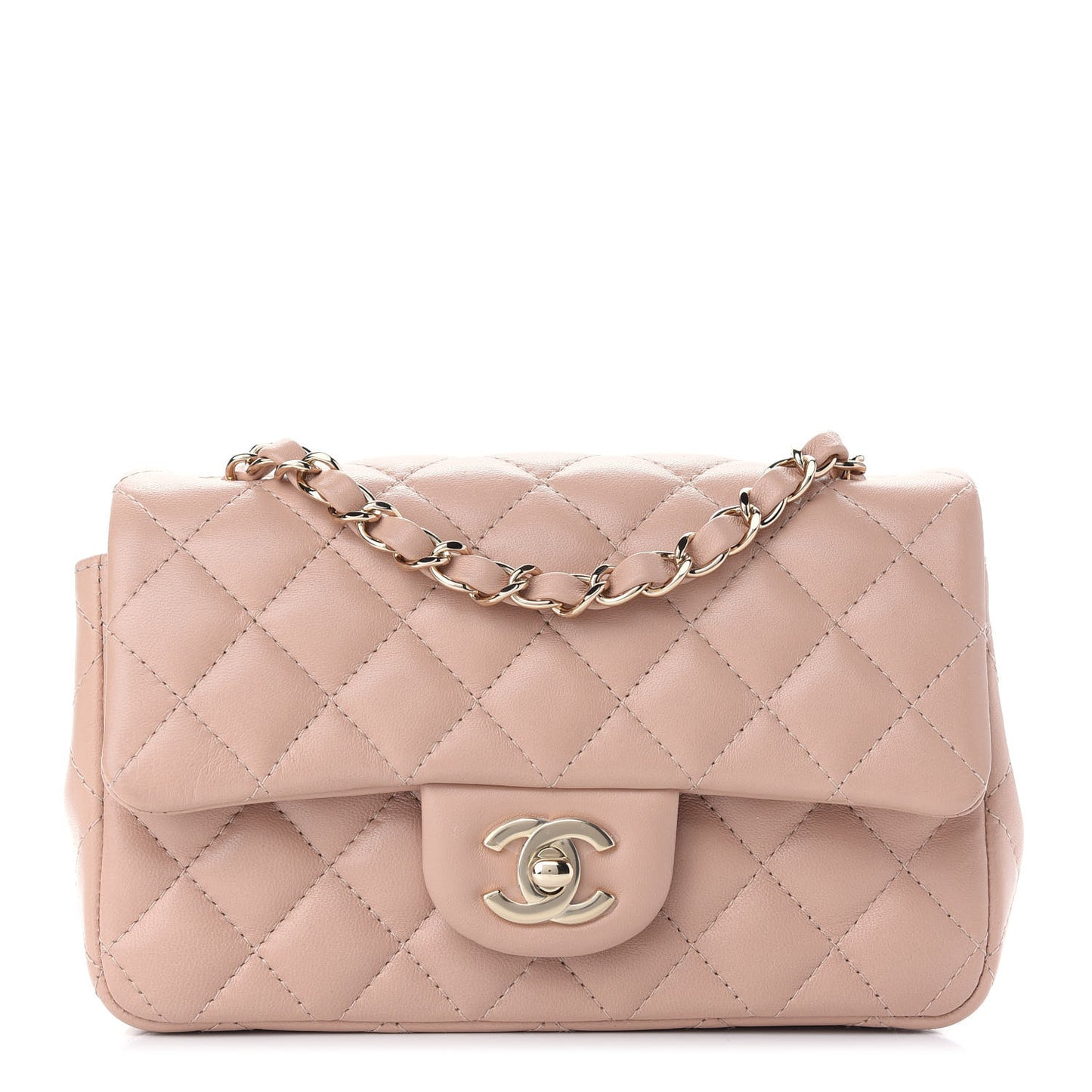 Lambskin Quilted Mini Rectangular Flap Beige