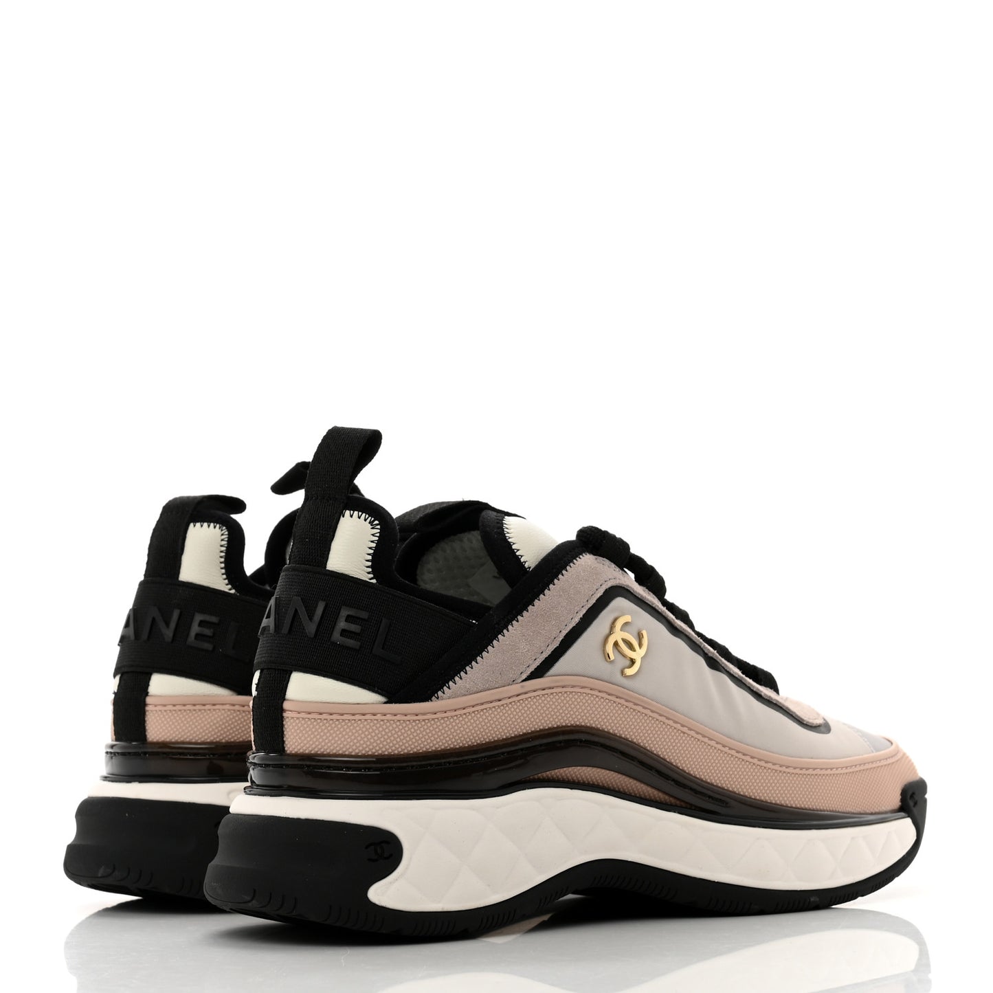 Suede Calfskin Mixed Fibers CC Sneakers 36 Pink Grey