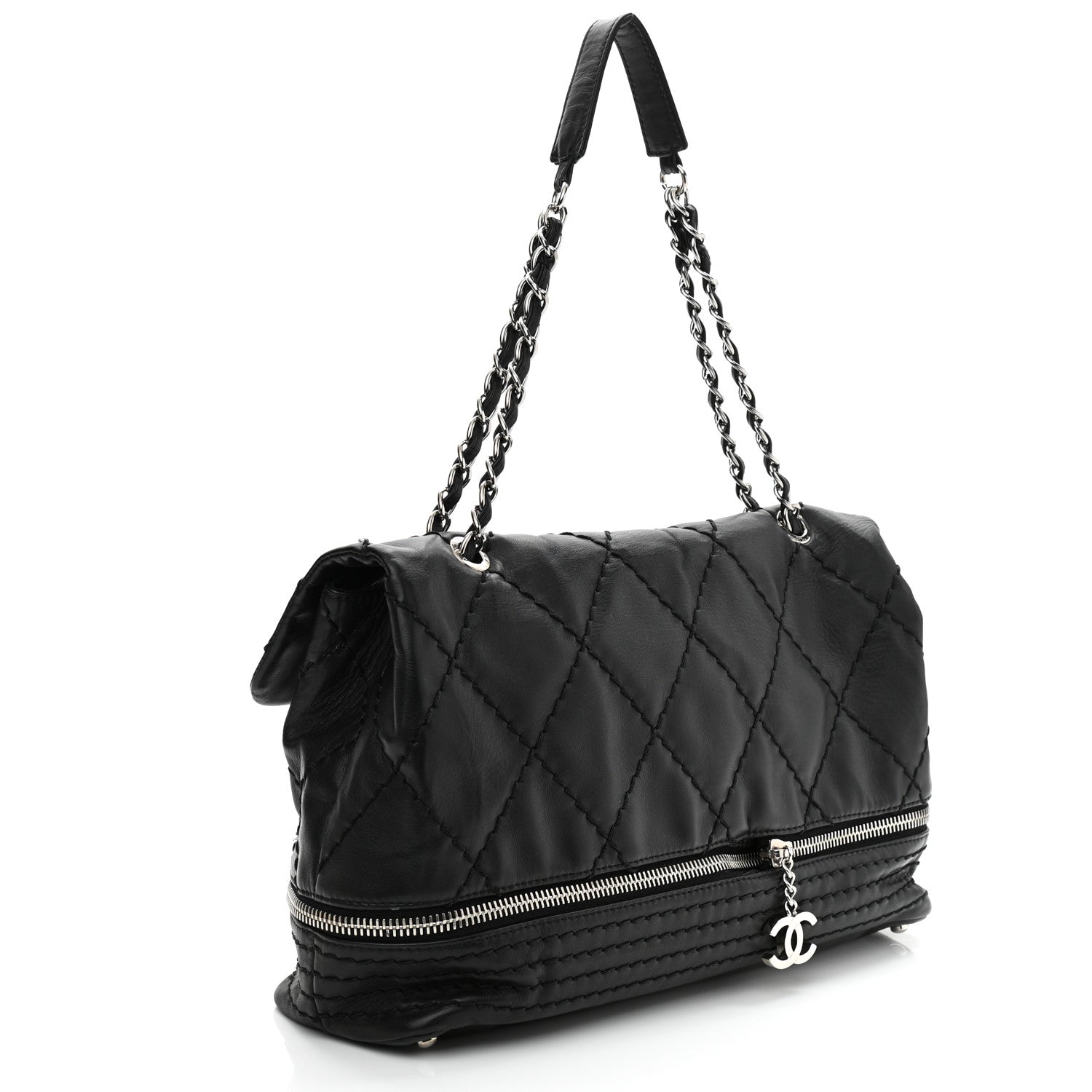 Chanel Calfskin Stitched Large Expandable Flap Bag Black 3 of 10